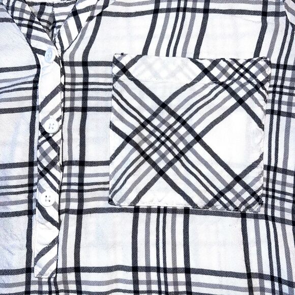 mySTYL Womens Shirt Top Plaid Button Up Long Sleeve Black White Pullover Large - Picture 3 of 9